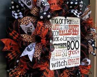 Deco Mesh Halloween Wreath, Halloween Decor, Halloween Wreath, Halloween Decoration, Halloween Wreaths for Front Door, Mesh Halloween Wreath
