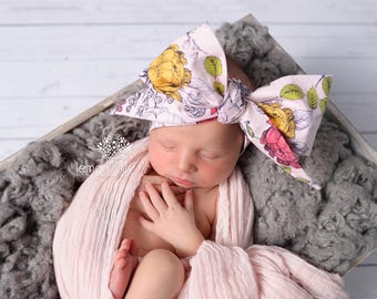 VINTAGE PINK FLORAL Gorgeous Wrap- headwrap; fabric head wrap; floral head wrap; boho; newborn headband; baby headband; toddler headband