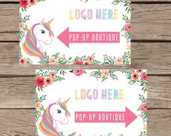 PRINTABLE Yard Sign Pop Up Boutique Banner, Advertising Home Office Approved Colors Cards, Unicorn and Flowers, Instant Download LLR030