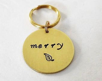 Dog Tag - Simple Brass Pet ID Tag - Dog Name Tag - 1" Round Dog Tag - Pet ID Tag - Hand Stamped Brass Dog Tag - Big Dog Tag