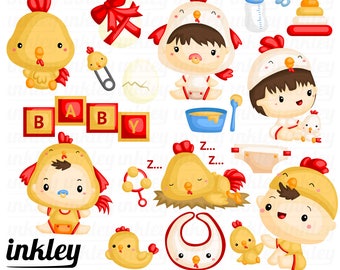 Baby in Chicken Costume Baby - Clipart Commercial Use Vector Graphic Digital Clip Art Digital Images Cute Kawaii Scrapbooking PNG Art