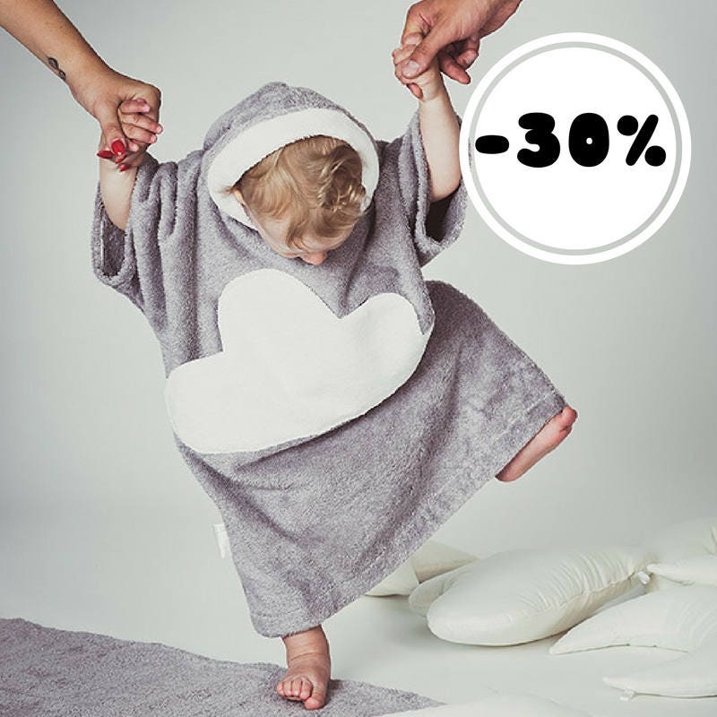 Kids beach cover up Cloud pocket White gray Toddler bathrobe