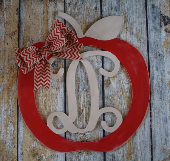 Wood Initial Apple Door Hanging/Wall DecorTeacher Gift Fall