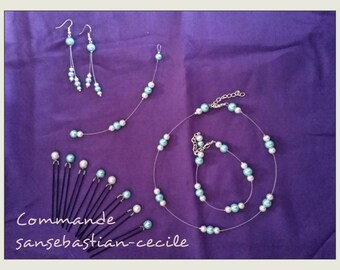 set of 5 wedding white and turquoise pieces