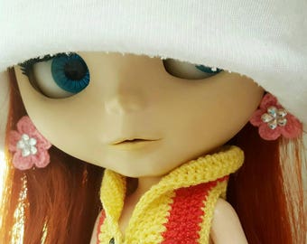 For Neo Blythe size 12" - 1 pc Cardigan + a pair of Earrings Silver 925 Sweet Blythe girl outfit