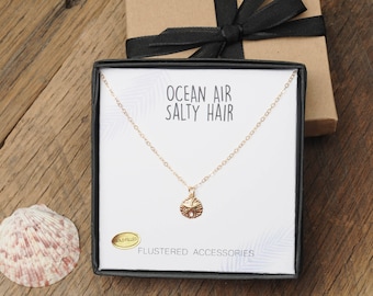 Sand Dollar Necklace, Ocean Air Salty Hair, Beach Jewelry, Ocean Jewelry, Beach Lover Vacation Jewelry, Sister Gift, Mom Gift, Birthday Gift