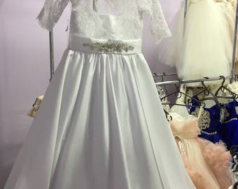 Mädchen Hochzeit Brautjungfer Weißes Kleid Kinr Geburtstag Kleid Spitze Prinzessin Party Blumen Blumen Abend Kinr Kleidung 10 12 13 Jahre