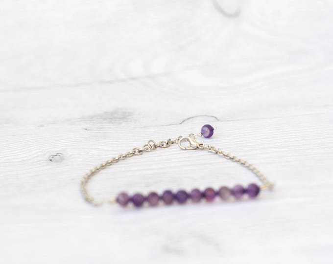 Small amethyst bracelet, Purple jewelry, Purple bead bracelet, February birthstone jewelry, Mothers bracelet with birthstones, 4mm stones