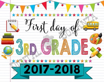 First Day of Third Grade Sign, Instant Download, First Day of School Color Notebook, Back To School, Notebook Sign, DIY, 3rd, Printable