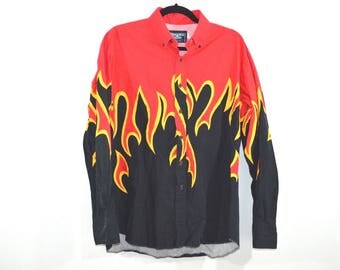 90s Brooks Dunn Panhandle Slim Fire Flames Western Long Sleeve Button Shirt Large, Vintage Western Shirt, Vintage Rodeo Shirt, Button Down