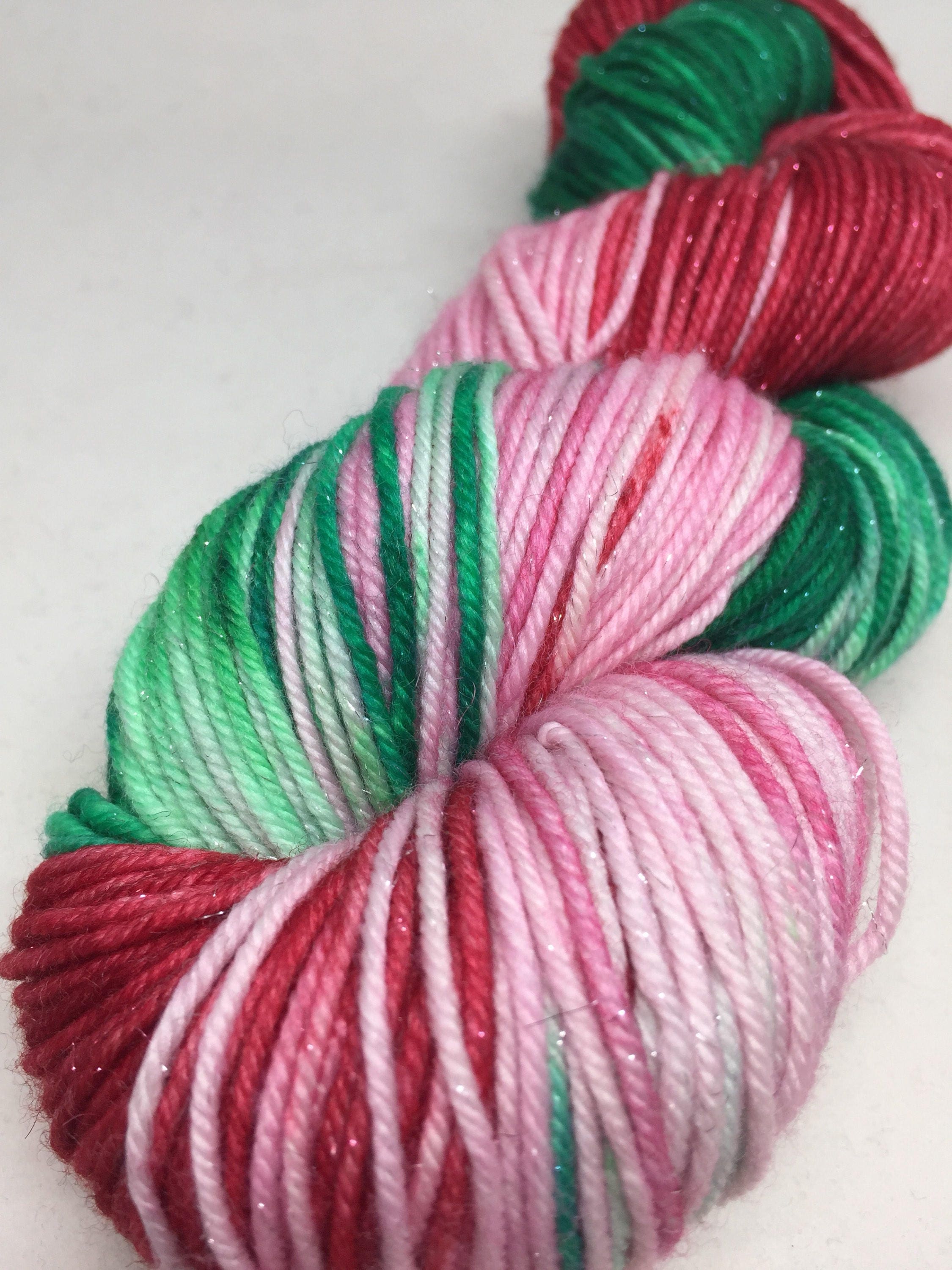 Hand dyed Christmas yarn in dk weight, sparkle base hand dyed Christmas yarn, dk yarn from 