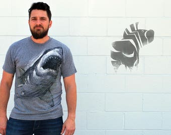 SHARK Tee - Men's Illustration Tee - Animal Art - Slim Fit S/S Crew Neck - David Colman Original