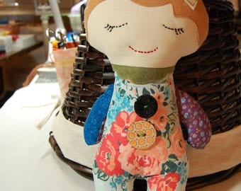 Darling Scrappy Doll - Girl// Cloth Doll // birthday gift // flower girl gift // stuffed doll // baby doll // patchwork doll
