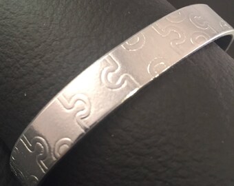 Autism Bracelet, Puzzle Cuff Bracelet, Puzzle Piece Aluminum bracelet, Aluminum Cuff Bracelet, Hand Stamped Jewelry
