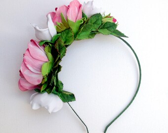 Woodland Wedding flower crown Pink bridal set rose Pink flower set Bridal Headband boho wedding bridal shower flower headpiece flower set