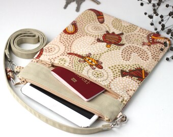 Small crossbody bag Travel document organizer iPad mini case Australian gifts Boho crossbody bag Small crossbody purse Australian animal