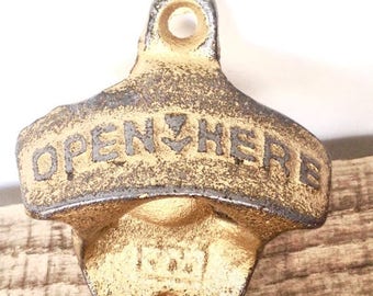 ON SALE Gold Rustic Beer Opener - Groomsmen Gift - Wall Mounted Bottle Opener - Rustic Kitchen Wall Decor - Cast Iron - Rustic Wedding Favor