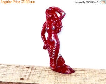 ON SALE Red Mermaid Hook - Beach Decor - Bathroom Wall Hooks - Red Bathroom Decor - Necklace Holder - Mermaid Bathroom Decor - Coastal Wall