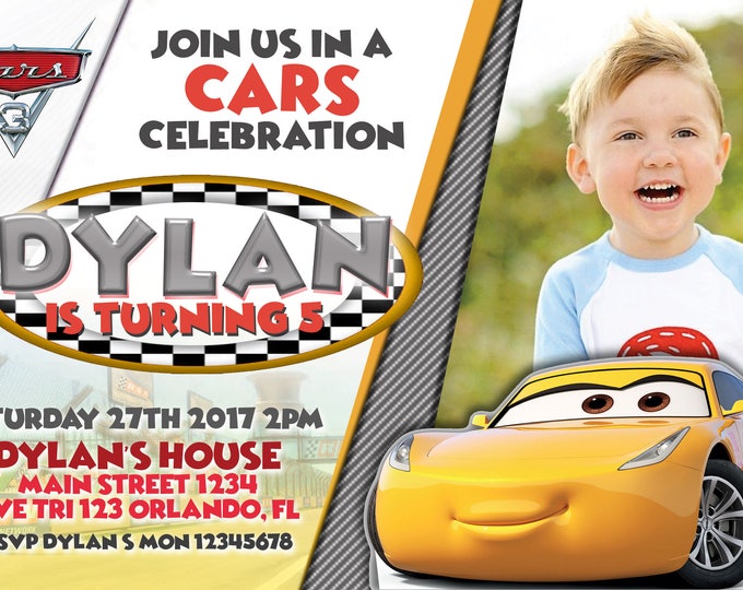 Cars 3 Disney Pixar Birthday Invitation with Photo - We deliver your order in record time!, less than 4 hour! Best Value - Cruz Martinez