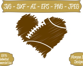 Football SVG - Distressed Football Heart SVG - Football Heart SVG - Files for Silhouette Studio/Cricut Design Space