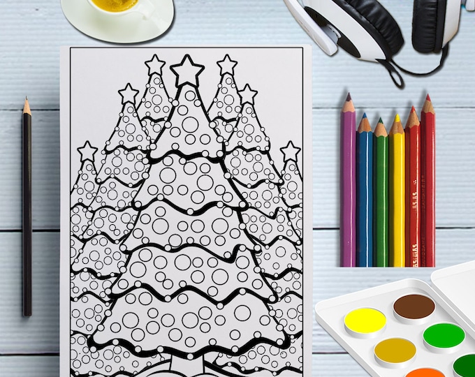 Winter Coloring Page Of Christmas Tree, Printable PDF To Color, Christmas Activity Sheet For Kids
