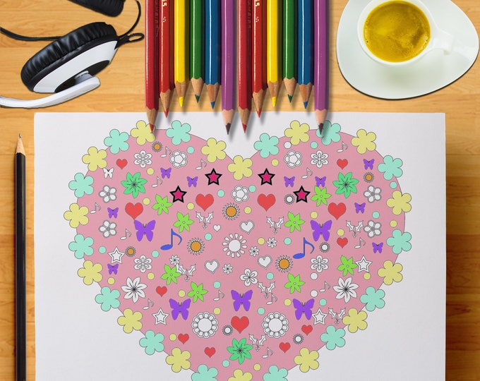 Floral Heart Coloring Pages, Adult Coloring Heart, Valentine Coloring, Page Colouring, Detailed Heart, Coloring Kids Page