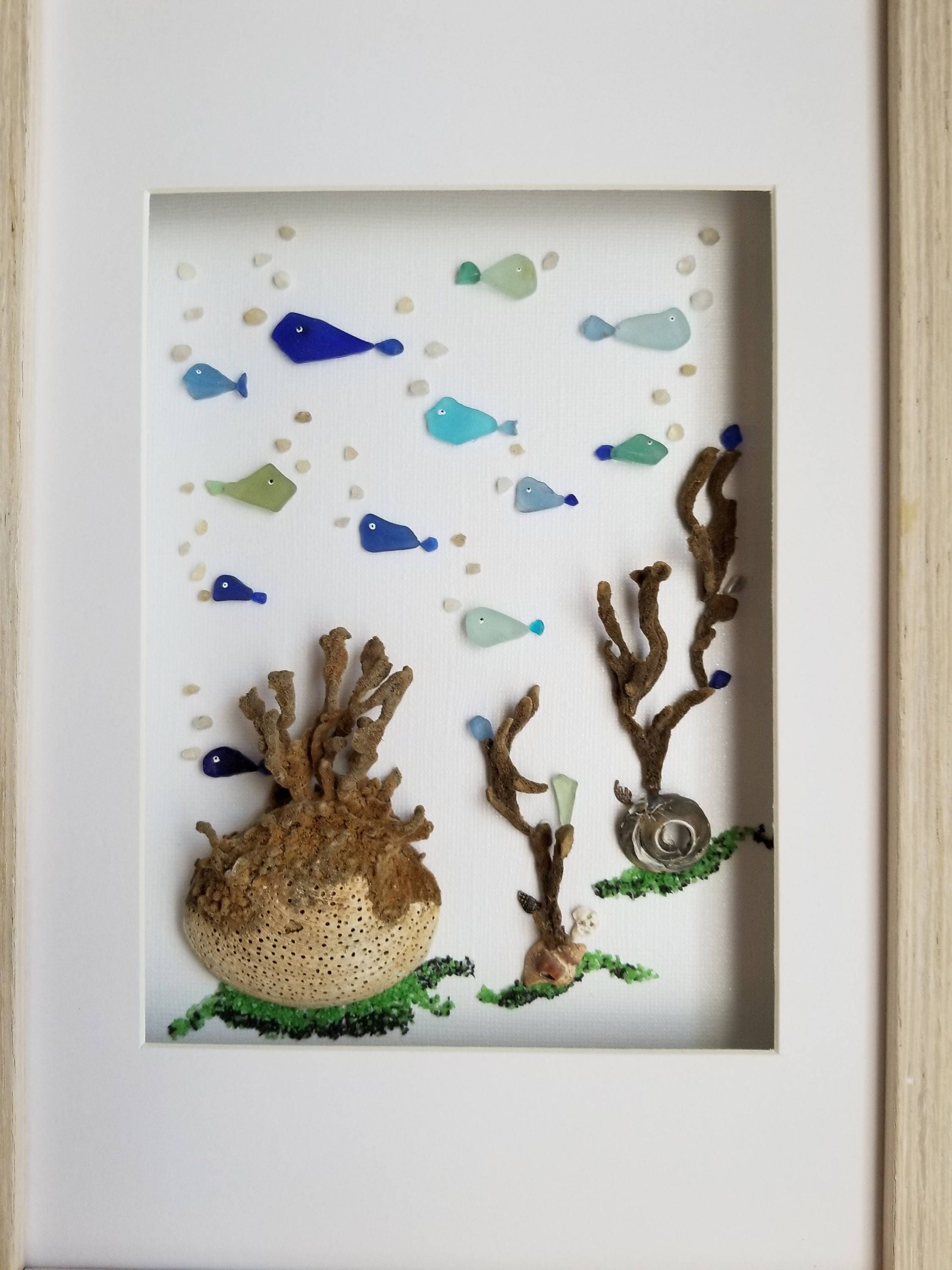 Sea glass art framed sea glass bathroom wall decor costal