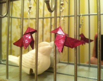Eco friendly red origami earrings