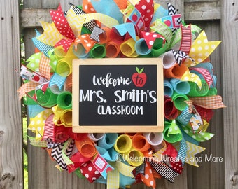 Teacher Wreath, School Wreath, Classroom Wreath, Personalized Teacher Gift, Teacher Mesh Wreath, Classroom Decor, Back to School Wreath