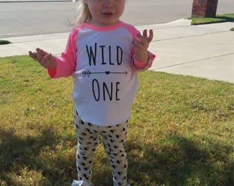 Wild One Shirt - Wild Girls - Wild Baby's Shirt - Baby Girls Shirt - Girls Shirt - Girls Raglan - Baby Raglan - Hearts - Baby Girls Outfit