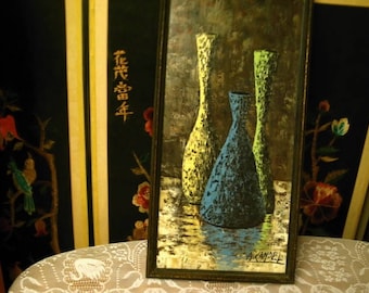 French Artist H Handel Born 1928 Mid Century Modernistic Still Life Oil Painting on Canvas