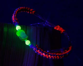 UV active, macrame bracelet, UV bracelet, psy trance Goa, blacklight, gemstone beads, beads