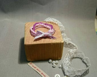 Bracelet perles triple tour rose