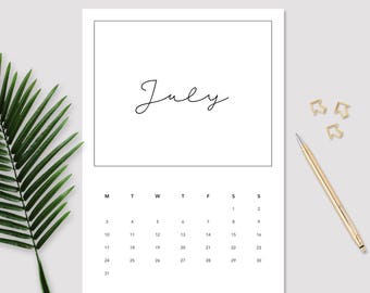 2017 July Calendar - Monthly Calendar - Printable July Calendar - Minimalistic Calendar - July Calendar - 2017 Planner - Wall Calendar