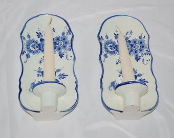 Pair of Blue & White Candle Holders