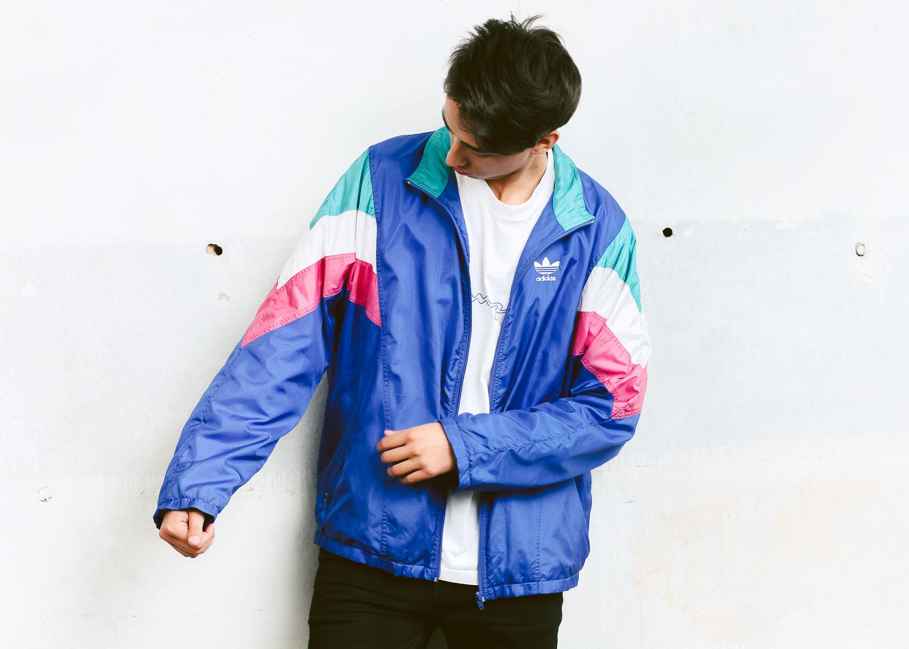 Vintage Adidas Blue Jacket Mens 90s Windbreaker Zip Up Shell Sports Activewear Sportswear Rave Party Size XL Vintage Adidas Blue Jacket Mens 90s Windbreaker Zip Up Shell Sports Activewear Sportswear Rave Party Size XL