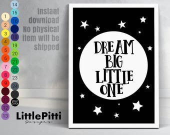 Dream big little one print, gender neutral wall art, modern nursery decor, black white nursery, baby wall art, scandi baby room decor