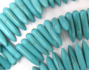 20mm blue magnesite turquoise stick beads 16" strand 35078