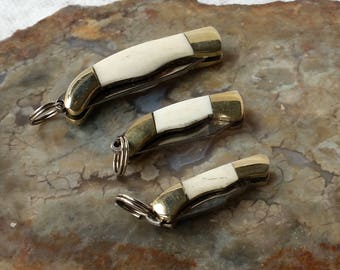 5 Tiny Knives -1" or 1 1/2" Miniature Knives, Rough Rider, Bone Handles, Folding Pocket Knife, For Making Jewelry, Working Mini Knife
