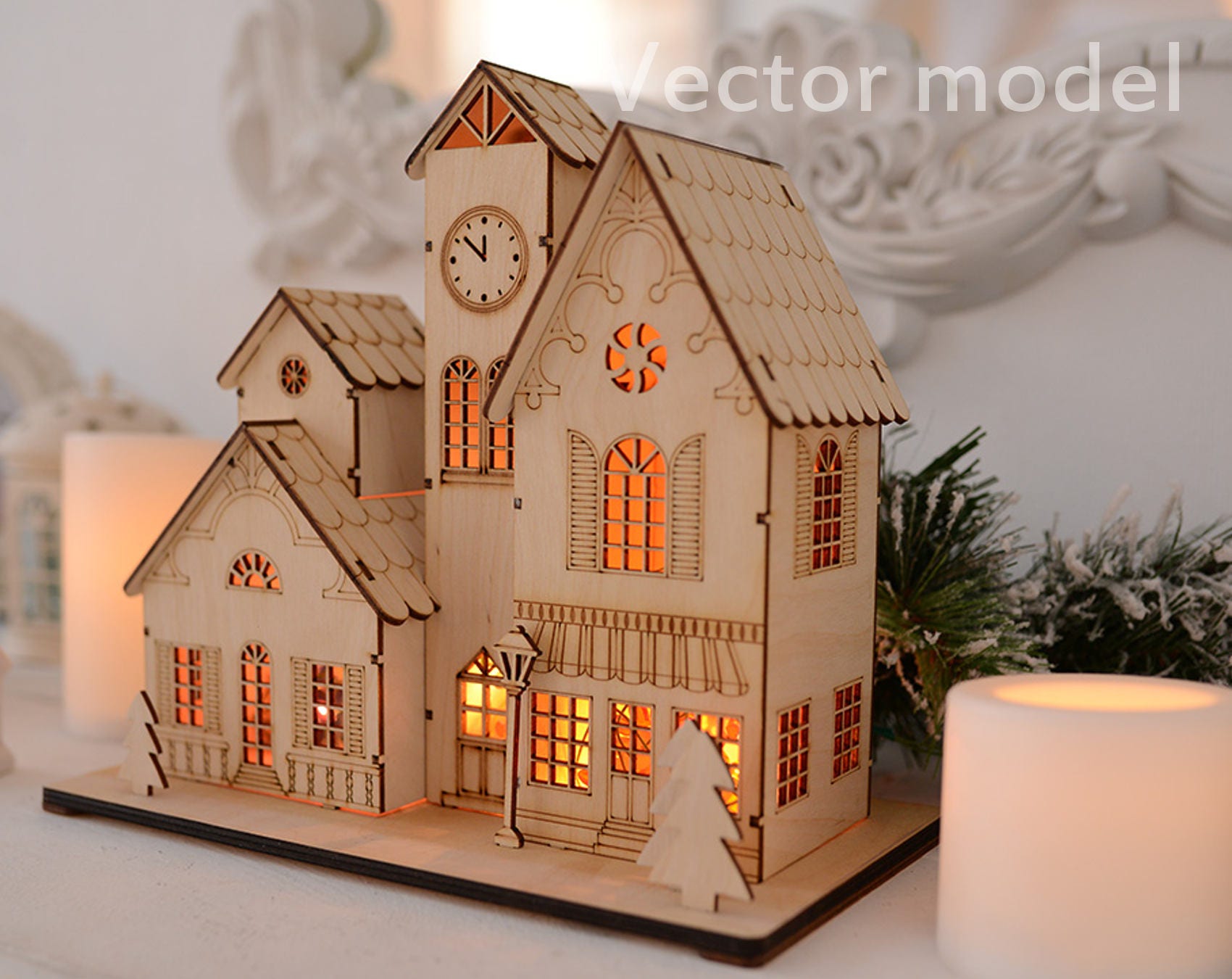 Souvenir house in European style, drawing, laser cut ...