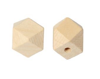 6 Grandes Perles en Bois Naturelle de 20mm / Polygone / Géométrique