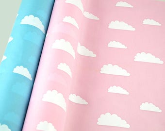 Fabric With Clouds, Printed Fabric, Clouds Fabric, Fabric With Printed Clouds, Blue Fabric, Pink Fabric, Clouds Pattern Fabric, Nursery, DIY