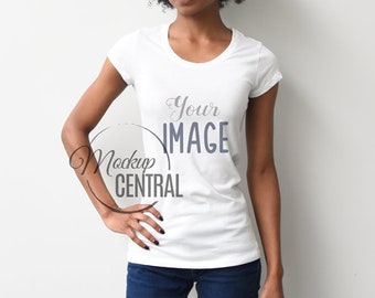 Download Blank White Women's T-Shirt Apparel Mockup American