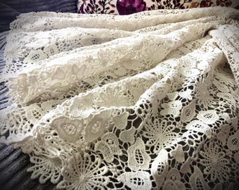 Crochet lace fabric, Bridal lace fabric, Ivory lace fabric, Lace fabric, Crochet fabric, Floral lace fabric, Elegant fabric