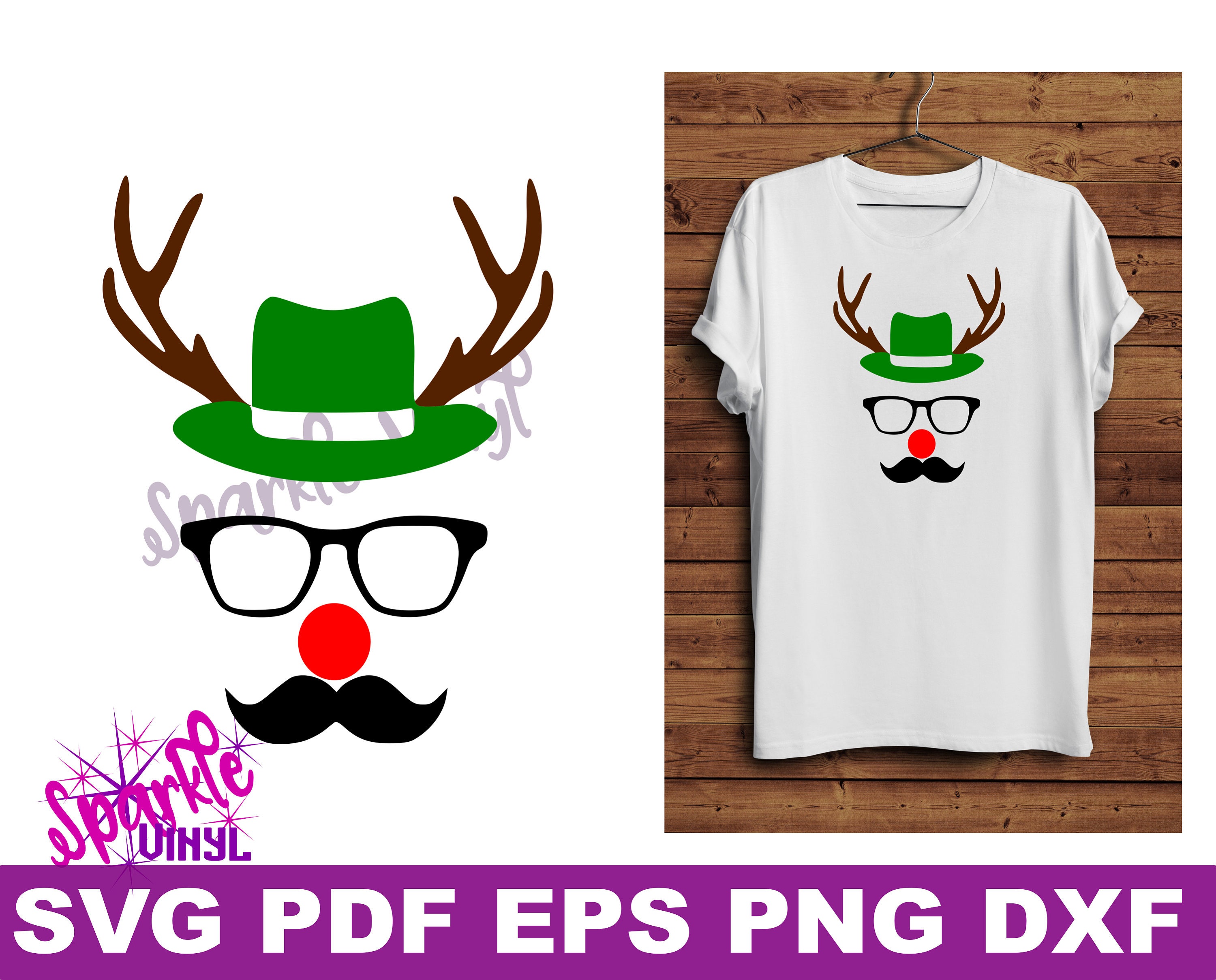 Svg Christmas Reindeer shirt tshirt sign face with hat glasses