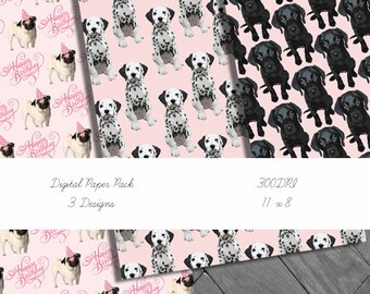 Dog Breeds Digital Paper, Puppy Dog Paper, Scrapbooking Paper, Digital Scrapbook Paper, Dalmatian Paper, Labrador Paper, Pug Paper, Puppy