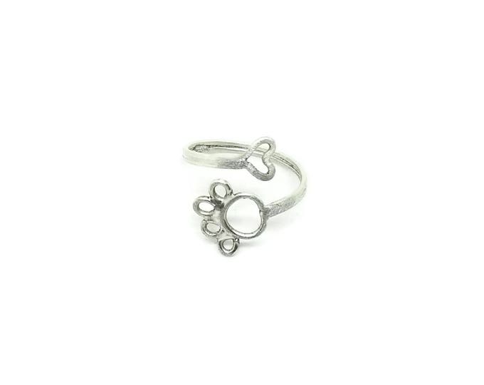 Sterling Silver Paw Print Ring, Adjustable Sterling Silver Heart Ring, Gift for Her, Unique Birthday Gift, Paw Print Jewelry, US Size 7.5