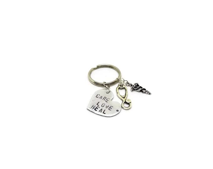 Care Love Heal Key Chain, Healthcare Worker Gift, Gift for Nurses, Medical Assistant Keychain, Doctor Gift, Medical Field Key Chain