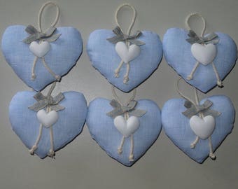 Cotton padded hearts with heart in chalk, cord and tassel