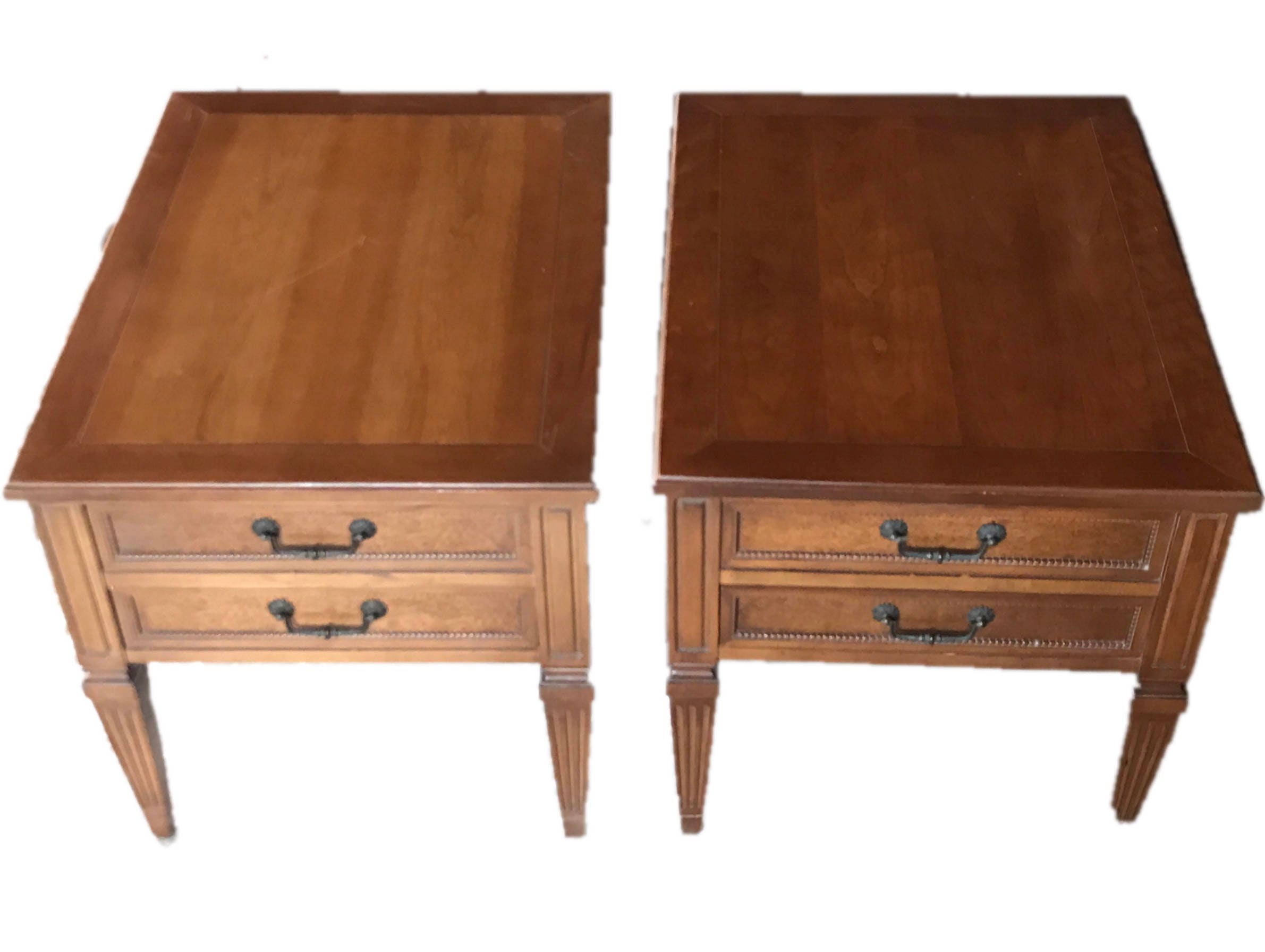 Mid Century Modern End Table Set Painted White W Gold Handles - Mid Century Modern End Table Set Painted White W Gold Handles Solid Woodby Hammery Dovetail Drawers Drop Bail Pulls mid century modern end table set painted white w gold handles - mid century modern end table set painted white w gold handles solid woodby hammery dovetail drawers drop bail pulls